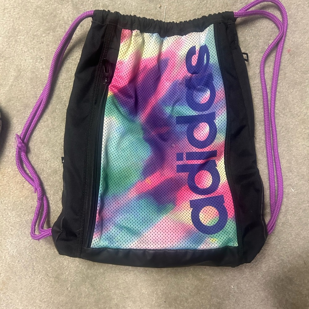 Adidas Black and Multicolor Drawstring Bag